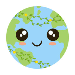 Cute earth illustration. Earth character for earth day. vector illustration.