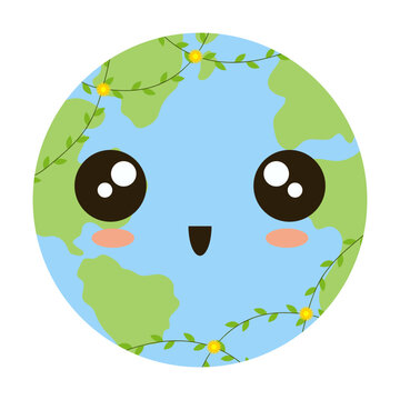 Cute earth illustration. Earth character for earth day. vector illustration.