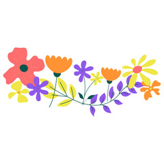Spring flower border. Hand drawn blooming flowers. Floral seamless patterns border. Vector illustration on white background