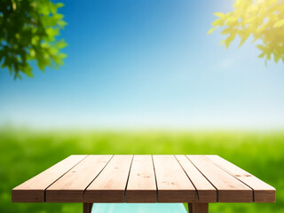 Empty wooden table with natural blur background