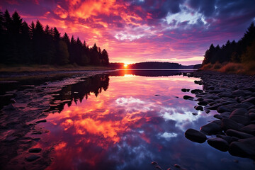 Lake silhouette at sunset