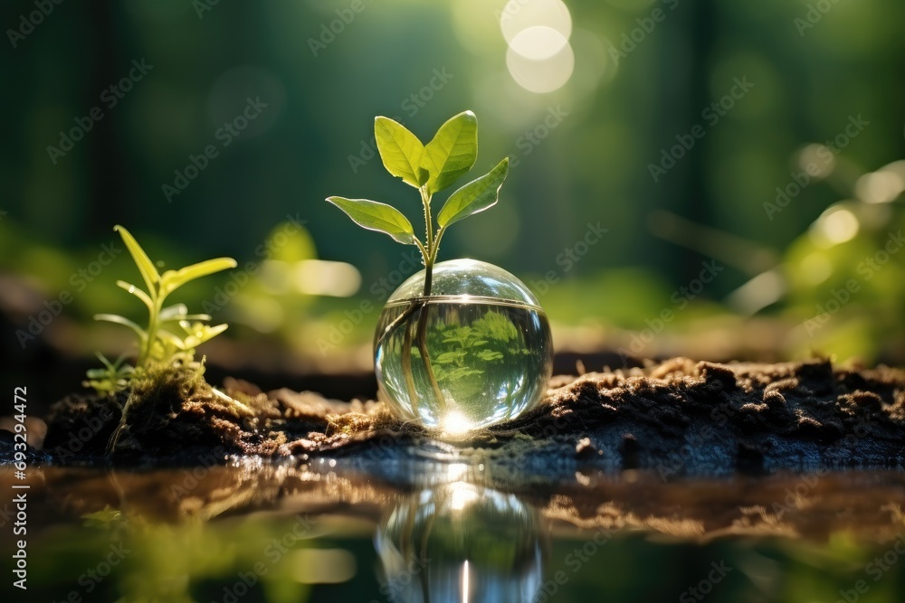 Poster green natural environment background for earth day concept with plant seed in the forest growing on 