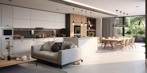contemporary kitchen and living room interior design