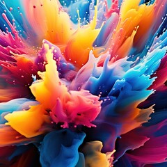 fluid splash colorful ink art background, multicolor swirling paints and drops in fluid smoky clouds background, Generative Ai