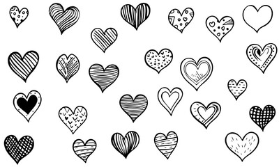 Doodle Hearts, hand drawn love hearts. Vector illustration.