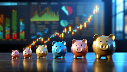 Piggy bank on stock market chart background. Finance and investment concept.
