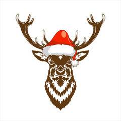 Reindeer heads wearing Santa hats are commonly used as greetings, stickers, and other things about Christmas.