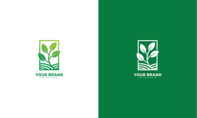 Green plant logo, fertile land. Graphic design vector