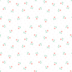 Cute pink flower seamless pattern vector. Beautiful minimal floral pattern. Pink flower, green leaf, yellow pollen and dots. Design for fabric, textile, dress, skirt, shirt, scarf, kid cloth, card.