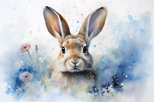 Watercolor picture of a wild rabbit.