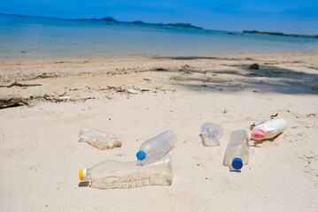 	
Beach debris, plastic cups and plastic bags. Marine debris is one of the world's major environmental problems	
