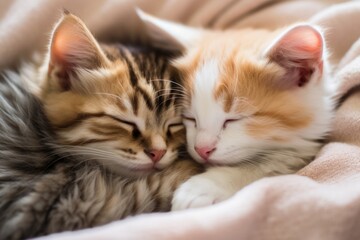 Naklejka premium Kittens snuggling with a heart