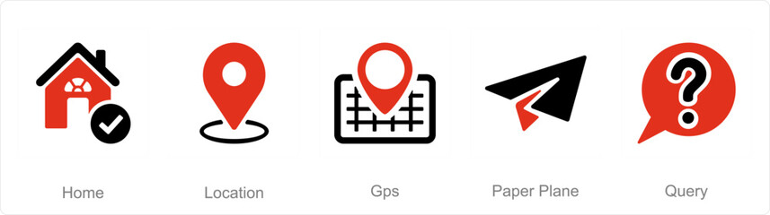 A set of 5 Contact icons as home, location, gps