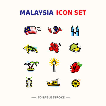 Malaysia Icon Set Symbol Illustration Vector. Set of architecture, tradition, cuisine and more.	
