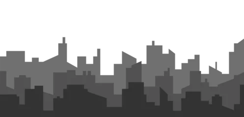 Fotobehang Flat monochrome cityscape skyline building silhouette illustration vector decoration © siska_artjournal