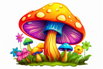 cartoon illustration of a rainbow mushroom isolated on a white background