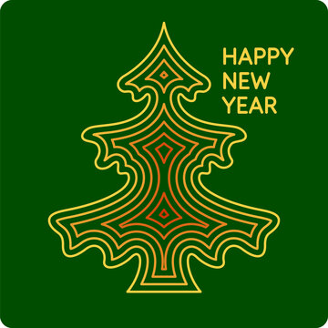Background with the inscription Happy New Year. A poster with a picture of a tree.