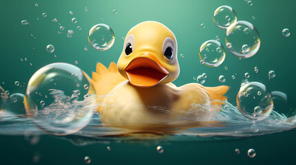 Cute duck with bubbles. Vector Illustration - obrazy, fototapety, plakaty