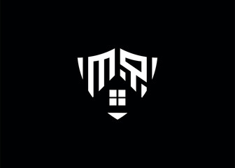 Real estate letter MQ shield shape logo and house building vector template