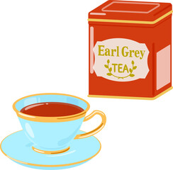 アールグレイティーの缶とティーカップ