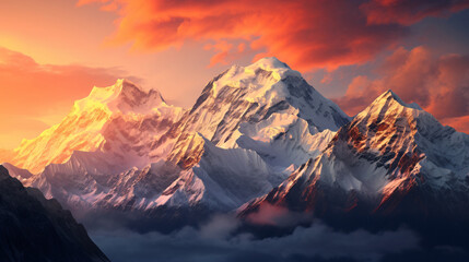 The First Sip of Inspiration  Coffee with a Breathtaking View of Sunrise Over Snow-Capped Mountains