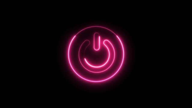 Glowing neon power on/off button icon illustration 4k