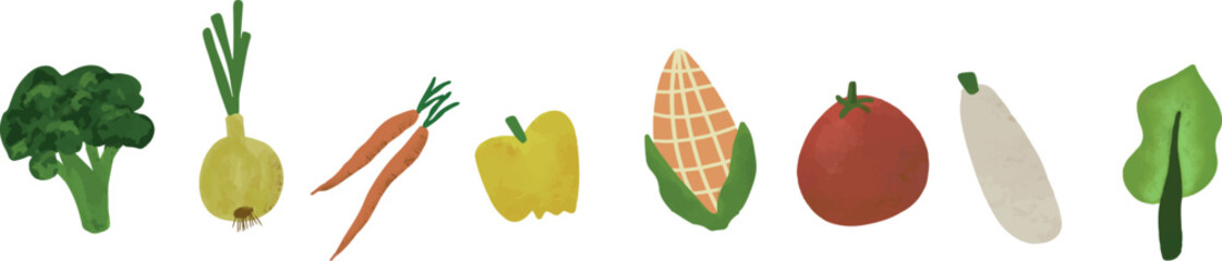 set of watercolor vegetable, cute veggie, healthy crops, corn paprika, onion, carrot, broccoli, tomato, turnip, cabbage