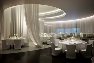 Step into a sleek and modern restaurant interior, exuding elegance and sophistication. Generative AI.