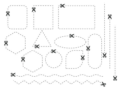 Cutting Scissor Silhouette Template Set Dotted Line Black Icons  Or Set Of Elements For Design