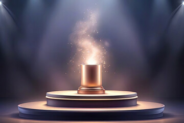 Spotlit podium on bright backdrop with smoke Elegant award ceremony stage Empty pedestal in vector