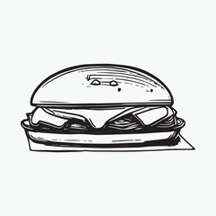 Burger coloring page hand drawn black and white color