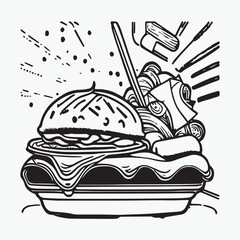Burger coloring page hand drawn black and white color