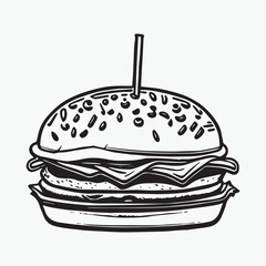 Burger coloring page hand drawn black and white color