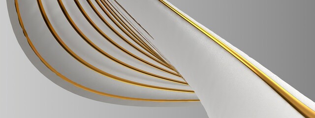 White gold edge wavy strip dark atmosphere chic elegant modern 3D Rendering abstract background