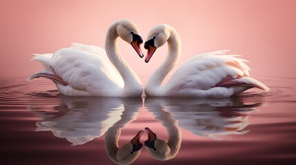 Naklejka premium Swan Heart Reflection: Love on Serene Waters