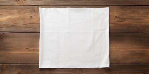 Napkin mockup on wooden table, with space for text, cloth banner, dishcloth mockup, wood background flat lay.