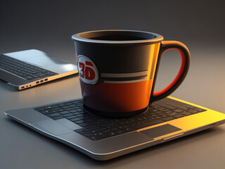 Fototapeta premium Cropped shot of mock up digital tablet with keyboard, coffee cup and pens on wooden table