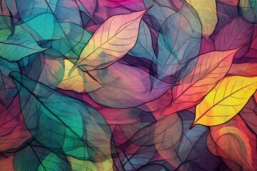 Colorful leaves seamless pattern background,  Hand drawn illustration with watercolor effect