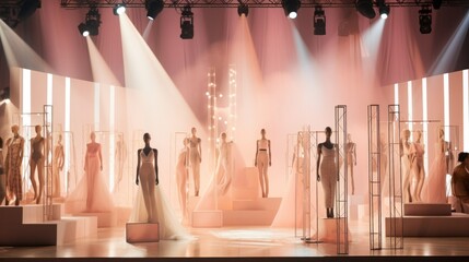 A fashion show with manicures on a large stage with lamps. - Powered by Adobe