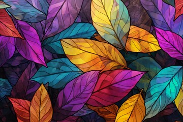 Seamless pattern with multicolored leaves