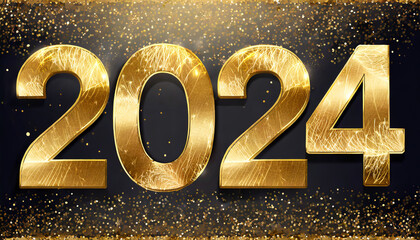 a 2024 number gold background party happy new year eve celebrate gift golden glitter sparkle pattern holiday foil realistic metallic festive