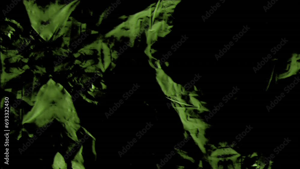 Poster animation of moving and changing green texture and copy space on black background