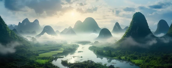 Foto op Plexiglas Guilin Landscape of Guilin, Li River and Karst mountains, China. Generative ai