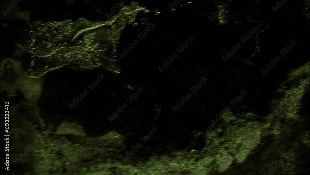 Poster animation of moving and changing green texture and copy space on black background