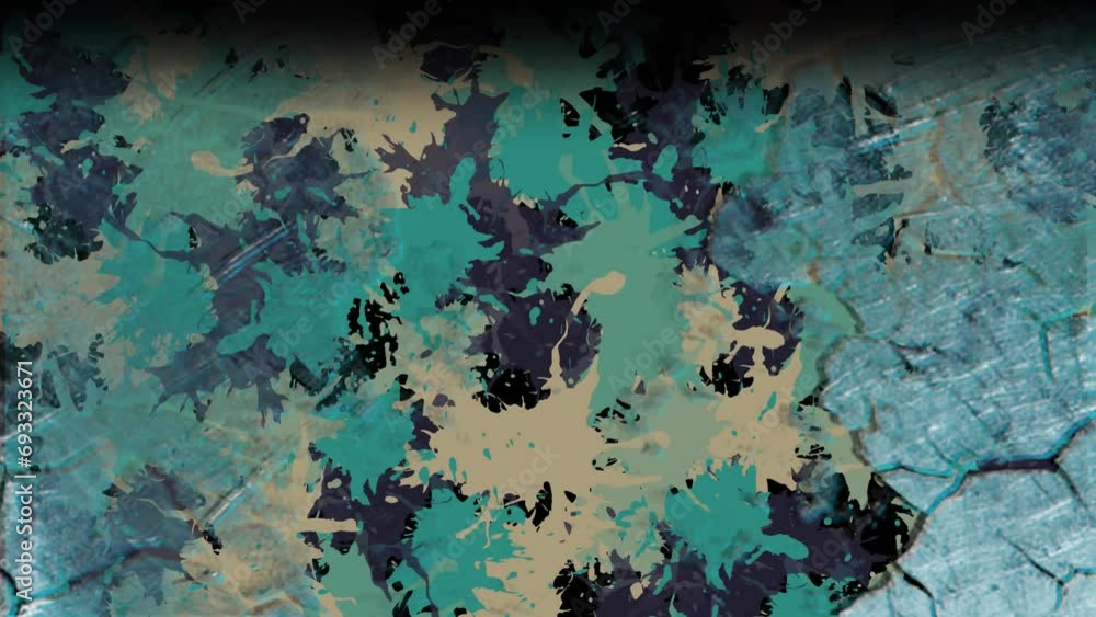Poster animation of moving and changing green and yellow texture and copy space on black background