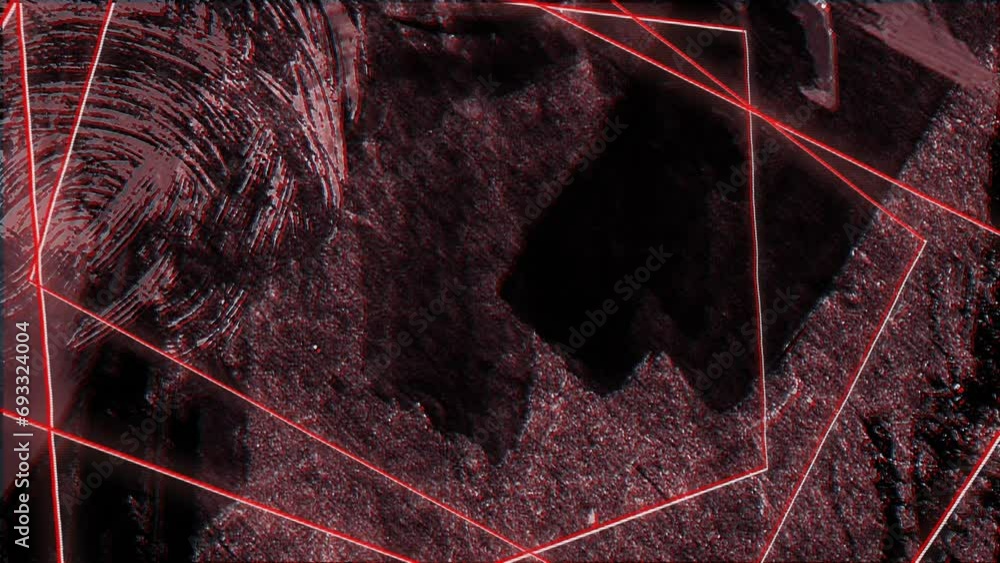 Poster animation of red lines and moving and changing texture and copy space on black background