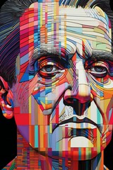 Portrait of a man with abstract colorful background,  Contemporary art collage