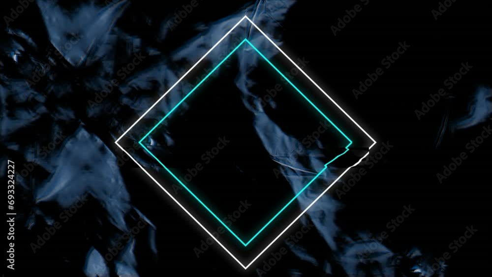 Aufkleber animation of neon lines and moving and changing blue texture and copy space on black background