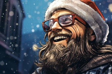 Hipster Santa Claus with beard and sunglasses