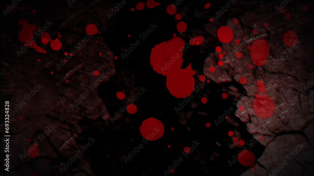 Poster animation of red splashes and moving and changing texture and copy space on black background